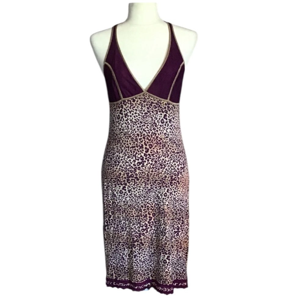 FREE PEOPLE Cheetah Lace Purple Gold Women’s SZ SM Boho Bohemian Slip Dress EUC